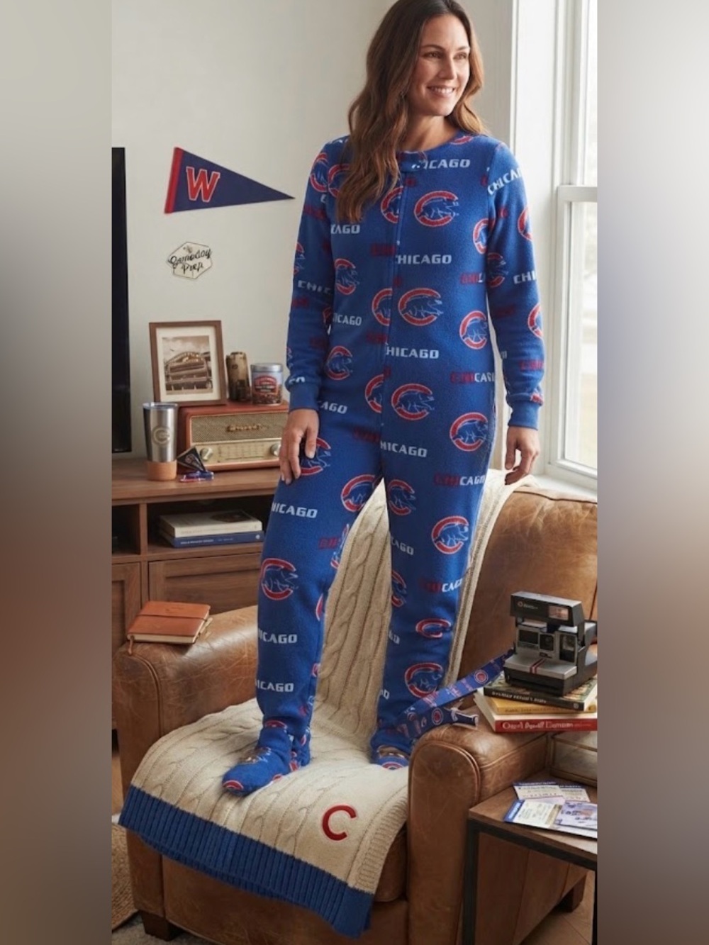 Chicago Cubs Royal Blue Fleece One-Piece Jumpsuit